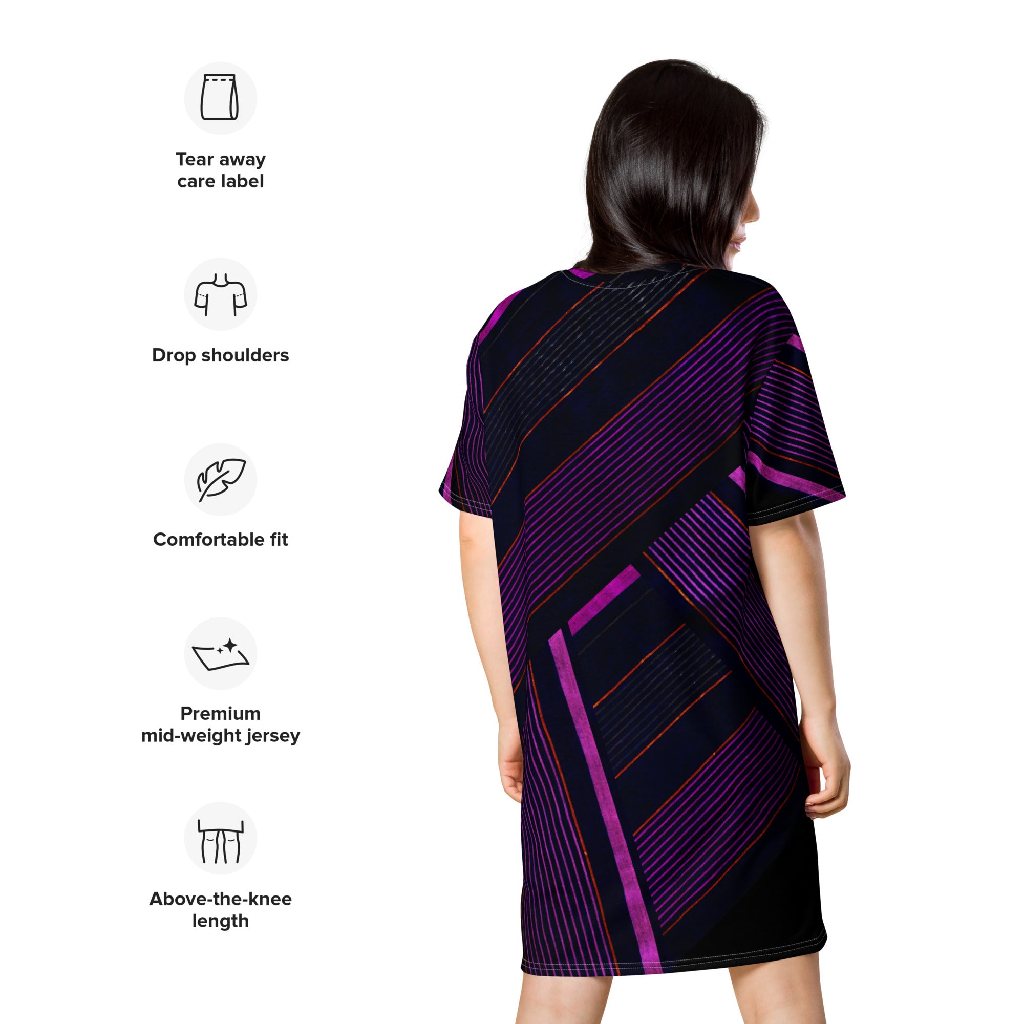 Black & Purple T-Shirt Dress. Street, Party or Lounge T-Shirt Dress. Streetstyle Dressing. WickedYo.